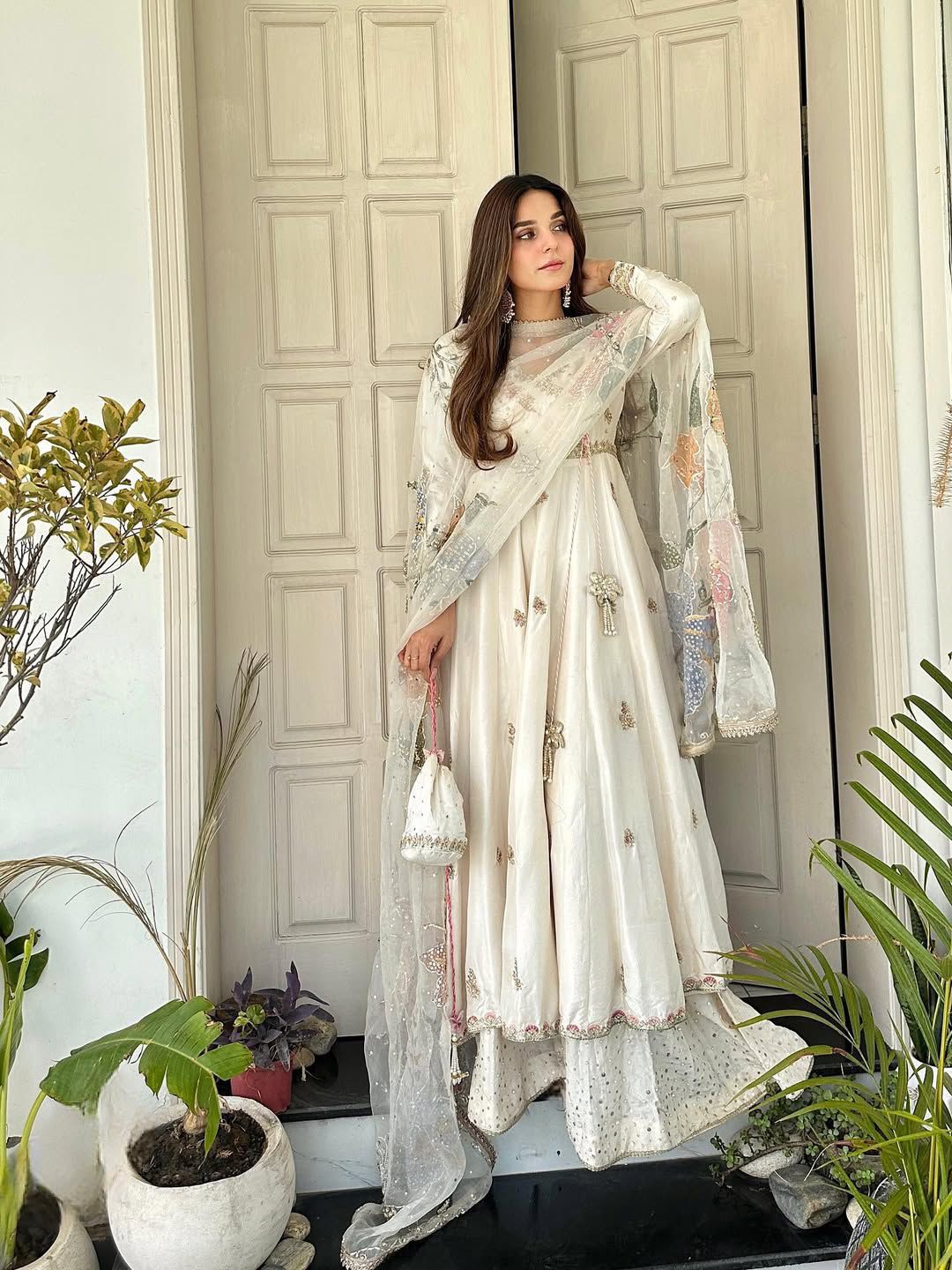 Roohi White Floral Anarkali Gown