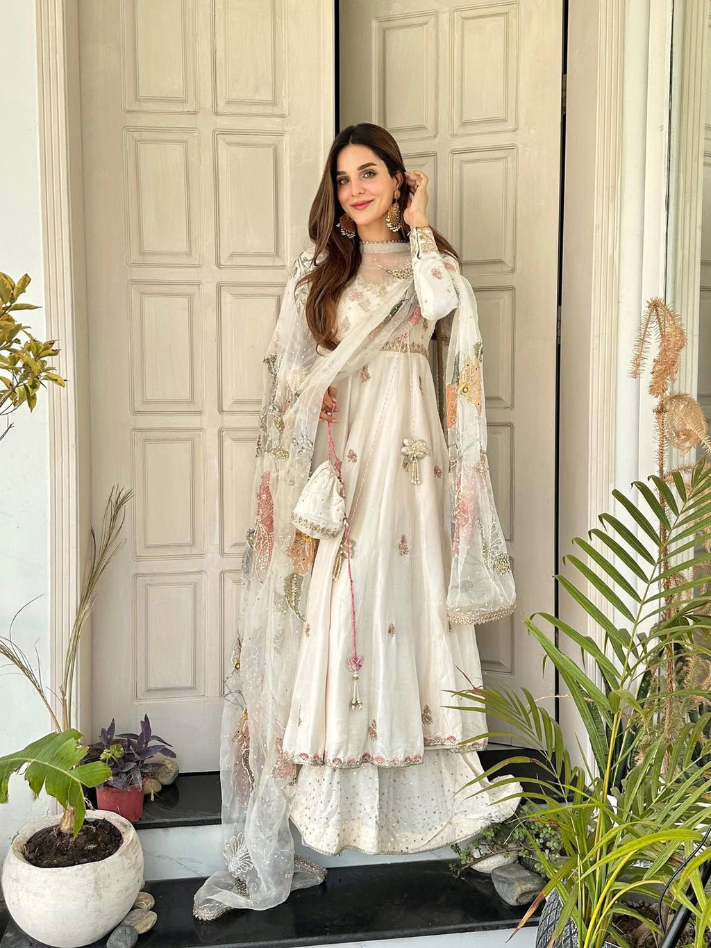 Roohi White Floral Anarkali Gown