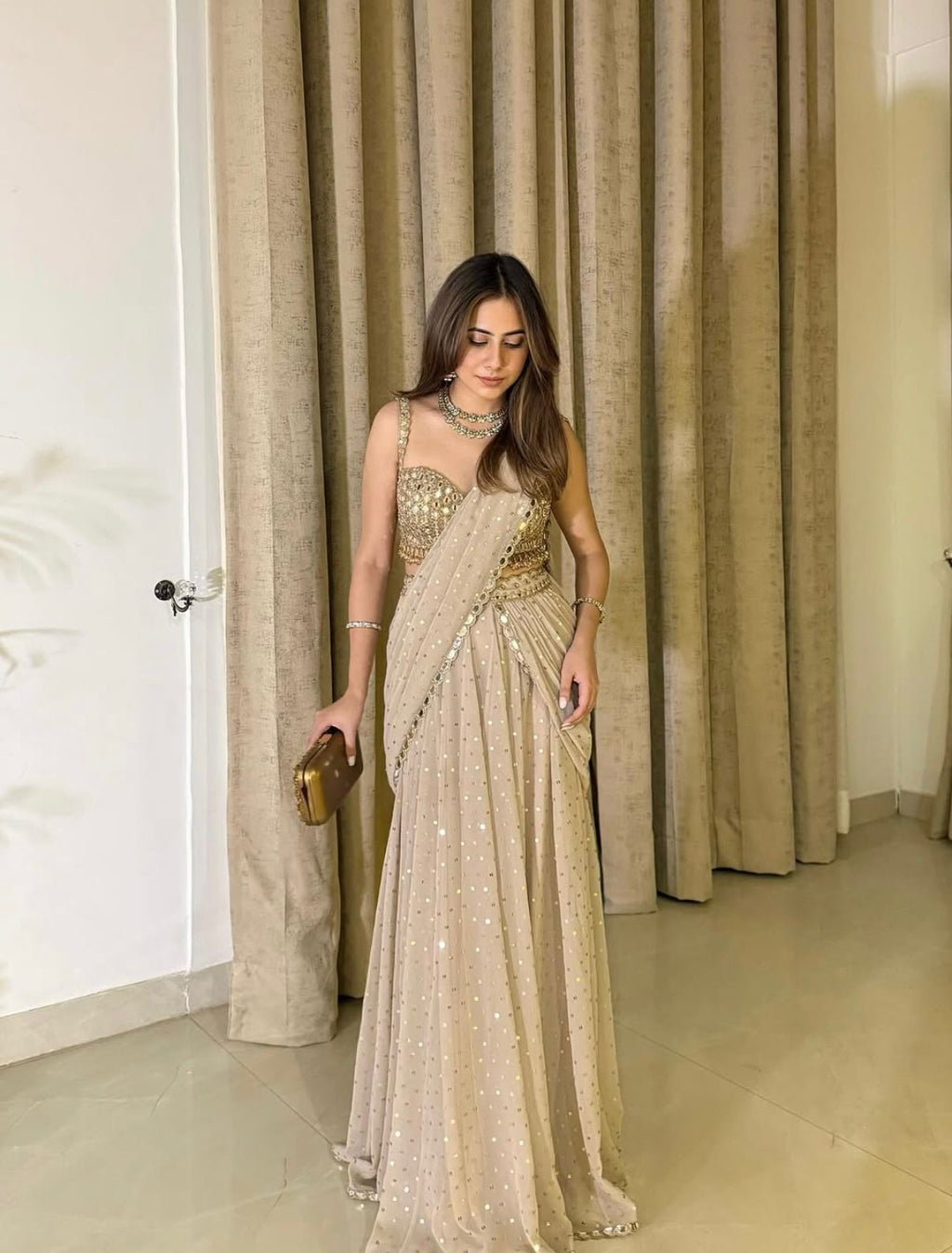 Aaina Ivory Ready To Wear Lehenga Saree